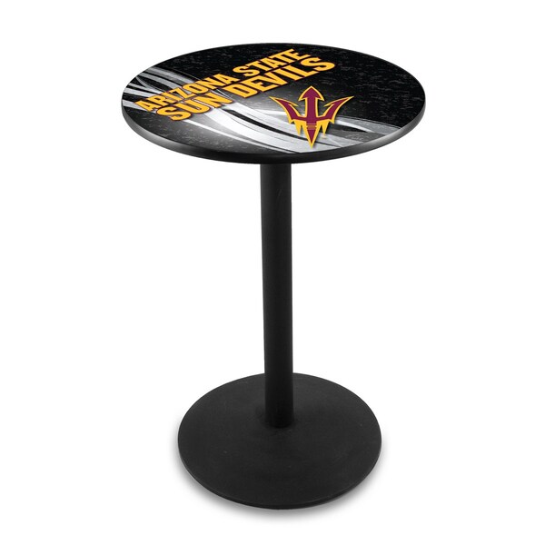 Holland Bar Stool Co. 42" Blk Wrinkle Arizona State Pub Table, Pitchfork, 28" dia. Top L214B4228ArizSt-F-D2
